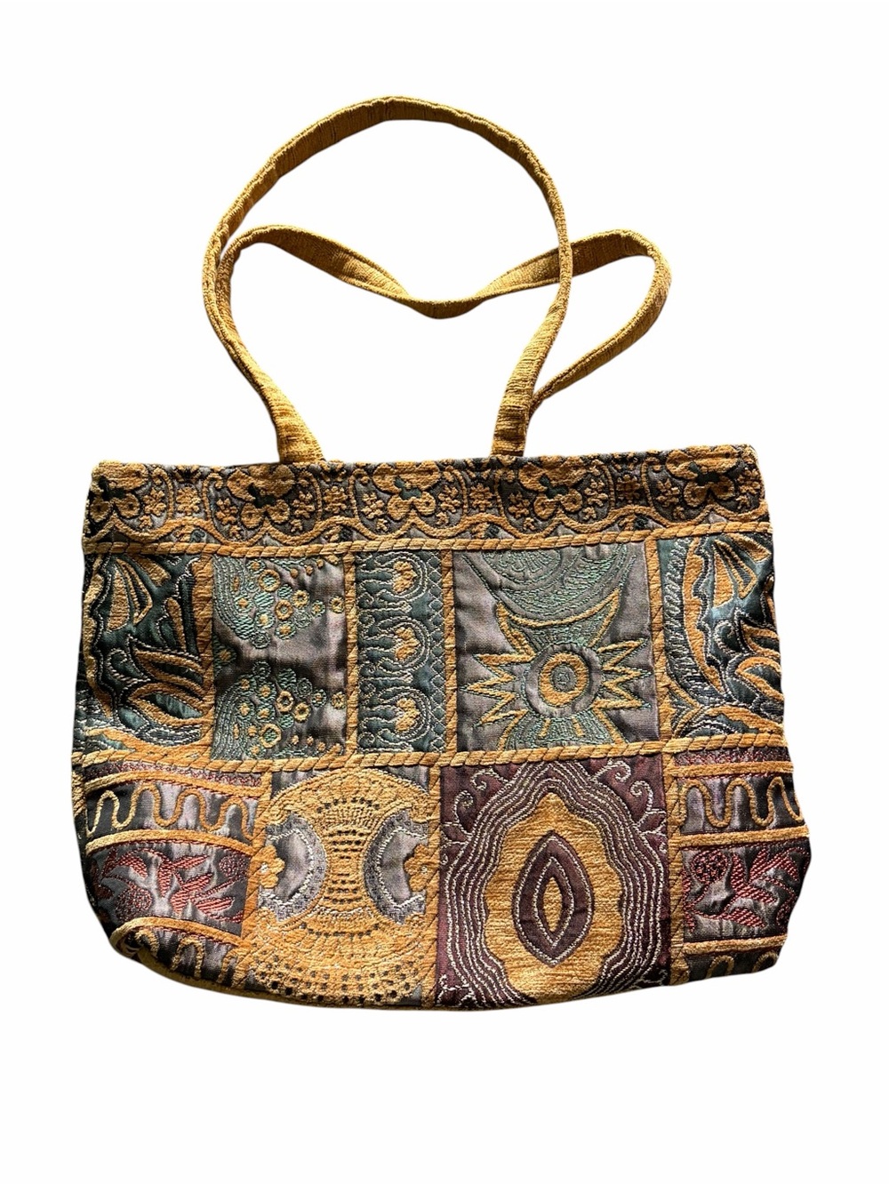 Boho Patchwork Tapestry Fabric Tote Bag | Earth Tone Shoulder Purse
